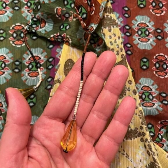 Zara NWT RARE Multicolor Printed Blouse With Bow Tie and Beaded Tassels Sz Small - Picture 10 of 16